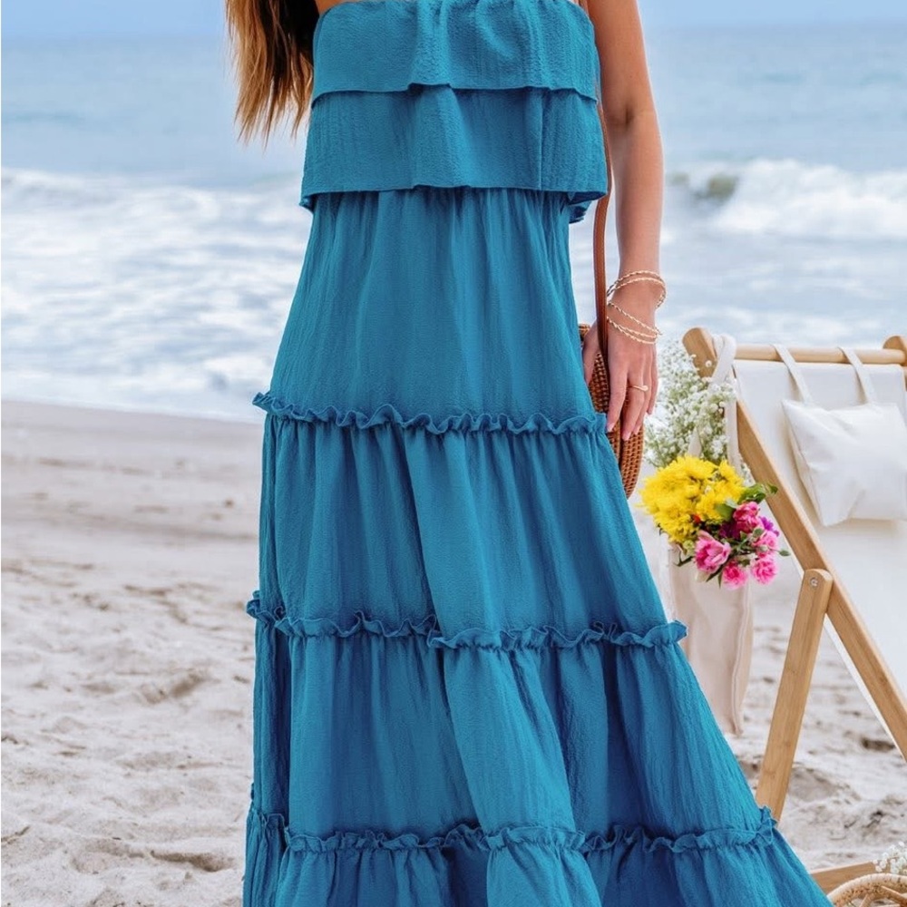 Cupshe Teal Tiered Maxi Dress